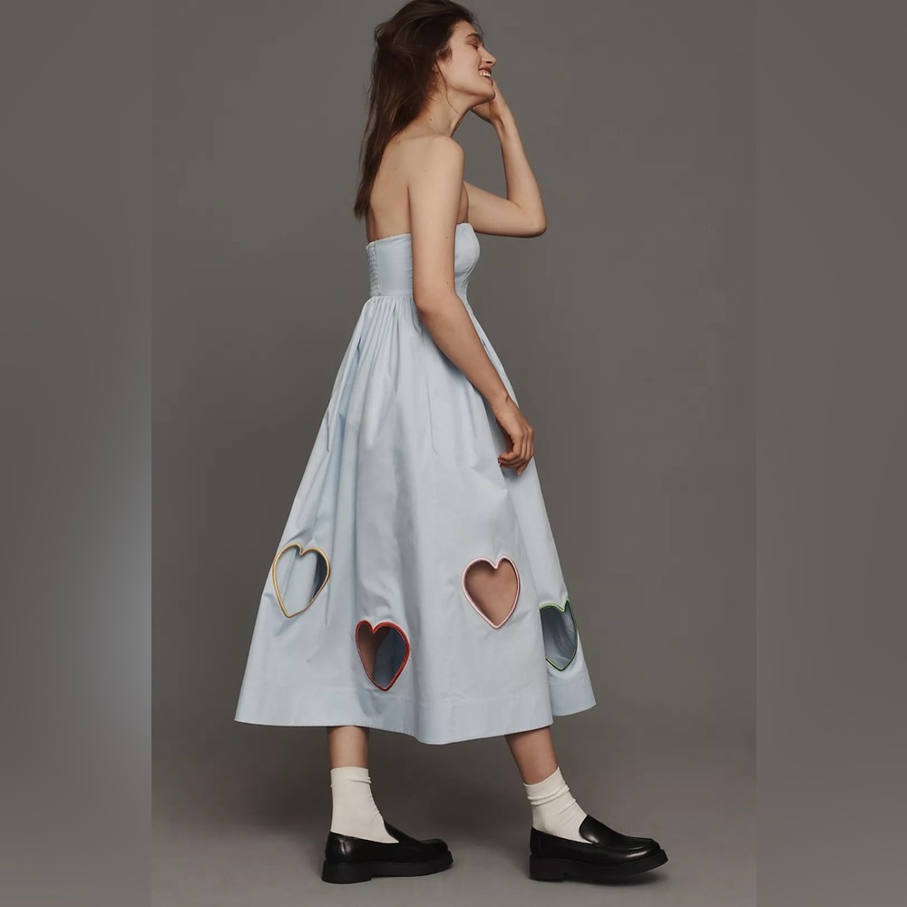 Mare Mare Strapless Cut-Out Hearts A-Line Midi Dress by Anthropologie - Picture 3 of 8